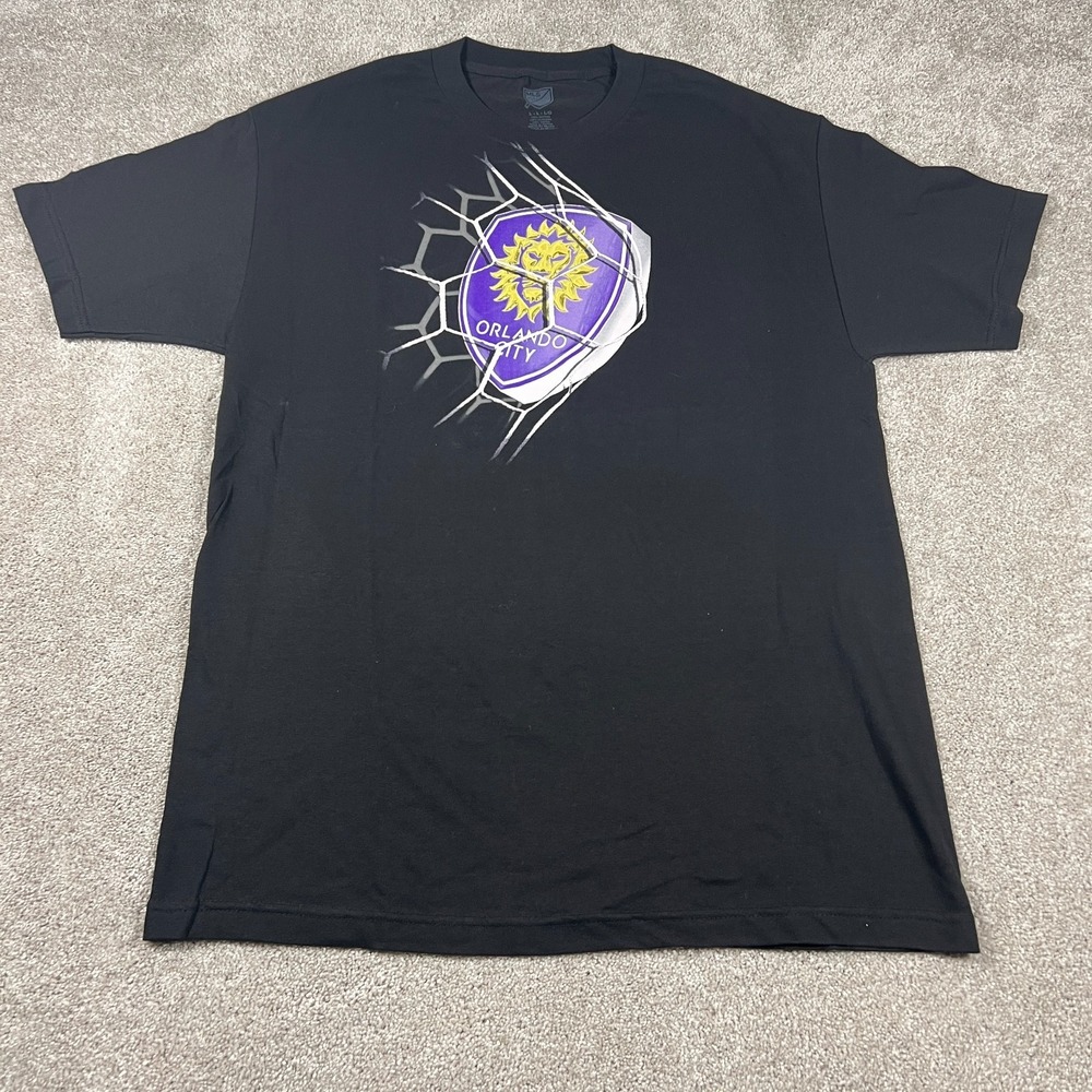 MLS Mens Size L Black Youth Orlando City Crew‎ Neck Short Sleeve T-Shirt NWOT